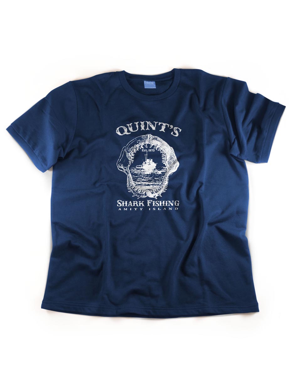 Quints Shark Fishing Amity Island T-Shirt (Color: Navy, Size: XX-Large)