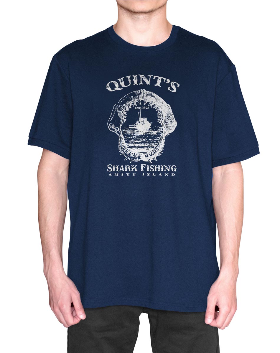 Quints Shark Fishing Amity Island T-Shirt (Color: Navy, Size: XX-Large)